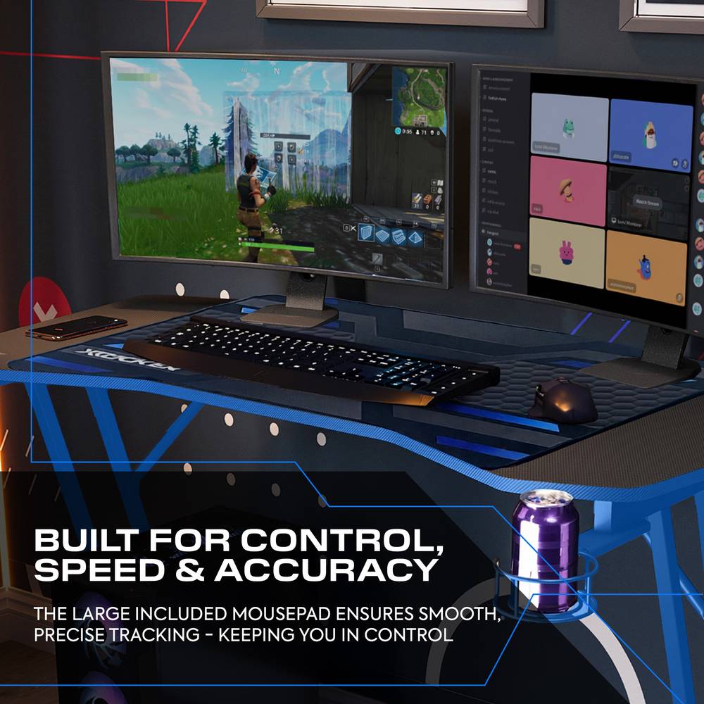 Panther Evo 120cm Gaming Desk with Mousepad - Blue - Black