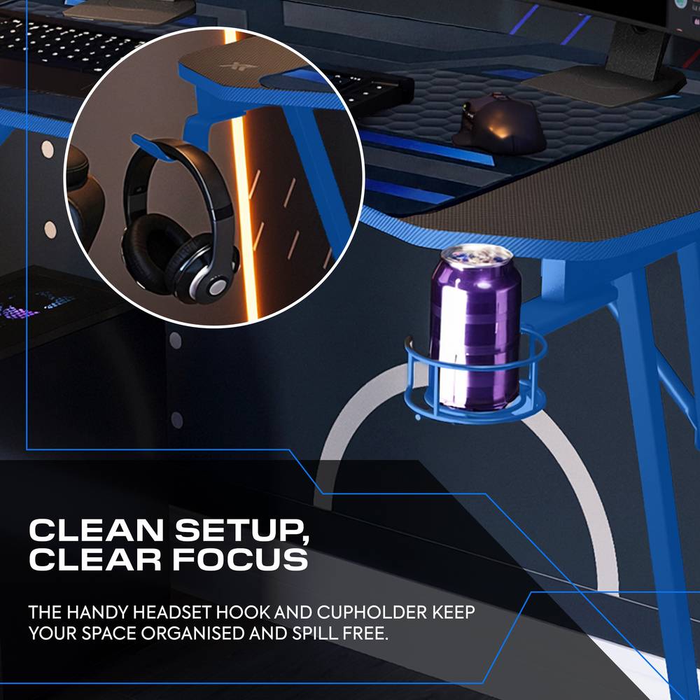 Panther Evo 120cm Gaming Desk with Mousepad - Blue - Black