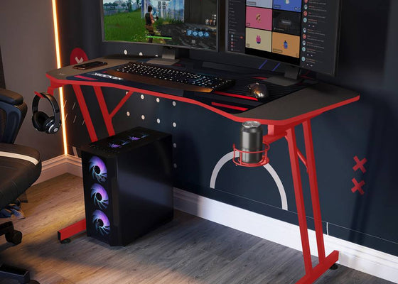 Panther Evo 120cm Gaming Desk with Mousepad - Red - Black