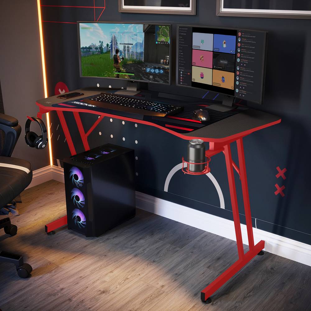 Panther Evo 120cm Gaming Desk with Mousepad - Red - Black