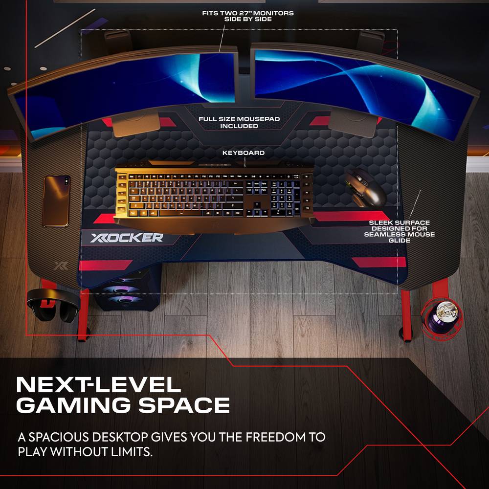 Panther Evo 120cm Gaming Desk with Mousepad - Red - Black
