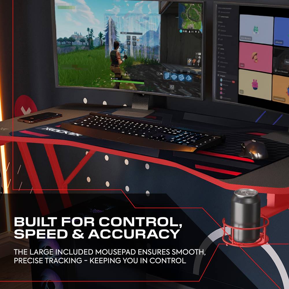 Panther Evo 120cm Gaming Desk with Mousepad - Red - Black