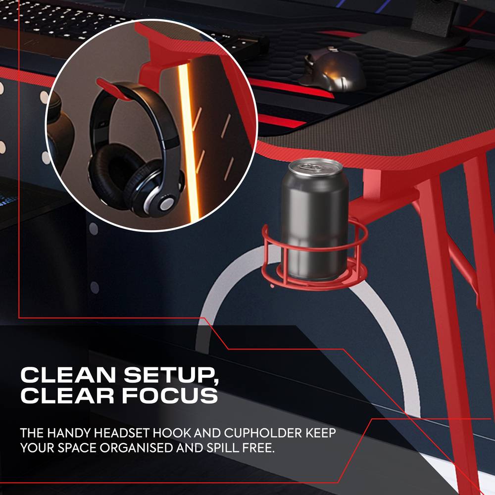 Panther Evo 120cm Gaming Desk with Mousepad - Red - Black