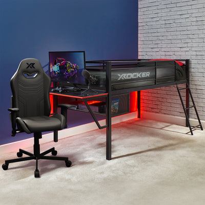Agility Kids Gaming Chair - Compact Black with Sanctum Mid-Sleeper Single Bed with Desk