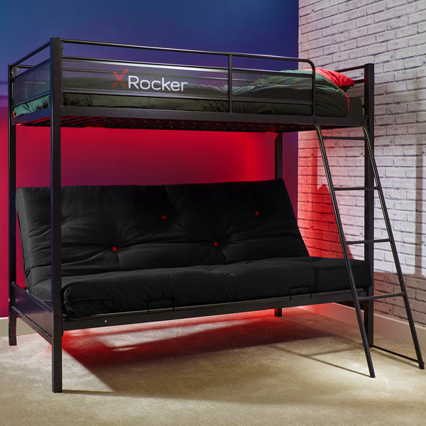 Stronghold Gaming Bunk Bed with Double Futon Cushion - Black