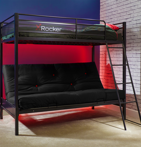 Stronghold Gaming Bunk Bed with Double Futon Cushion - Black