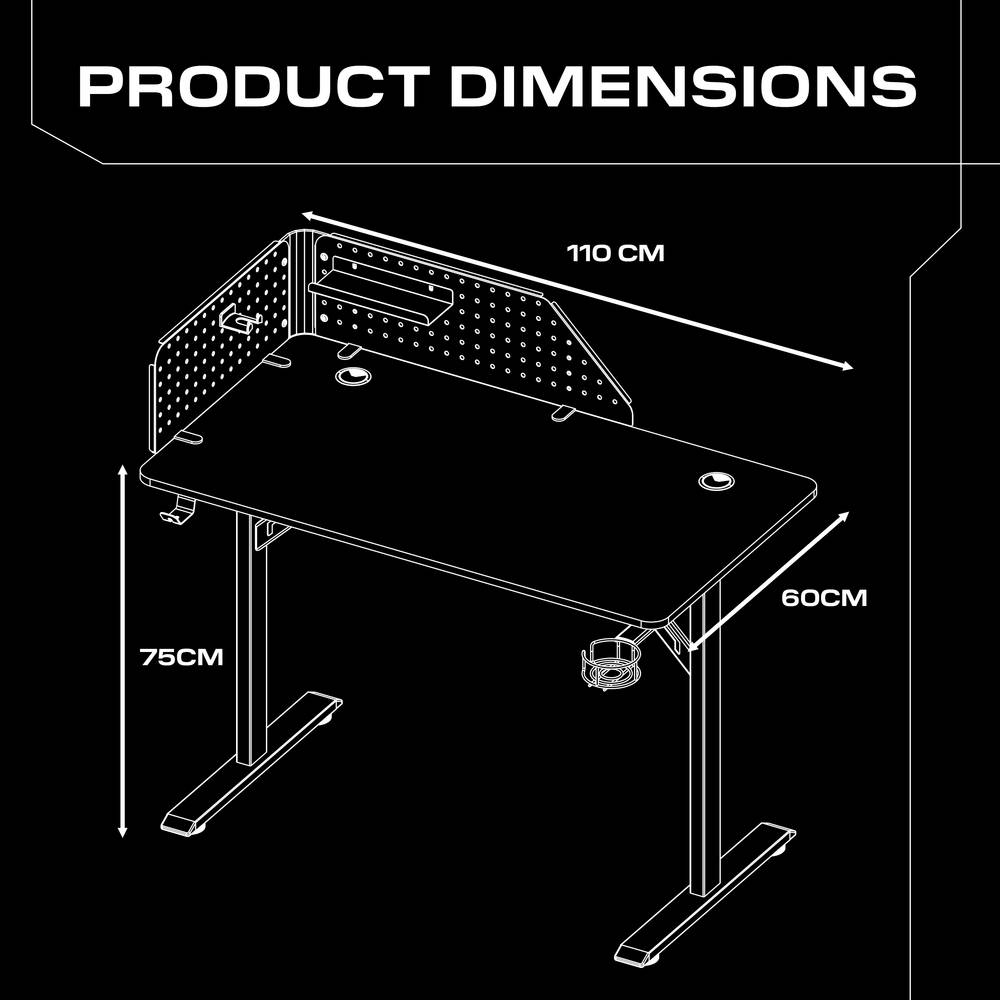 Vortex Gaming Desk with Pegboard Shelves - Black