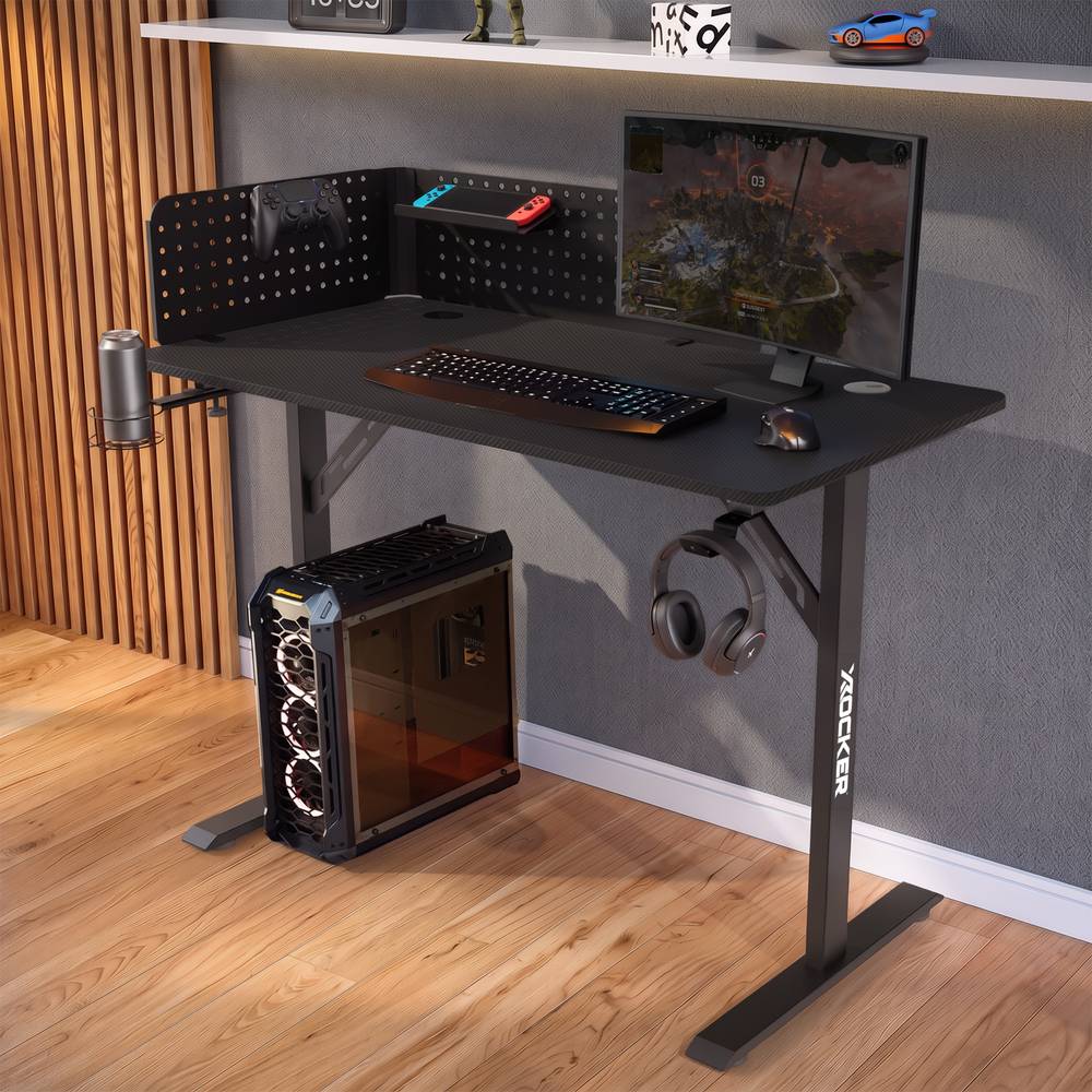 Vortex Gaming Desk with Pegboard Shelves - Black