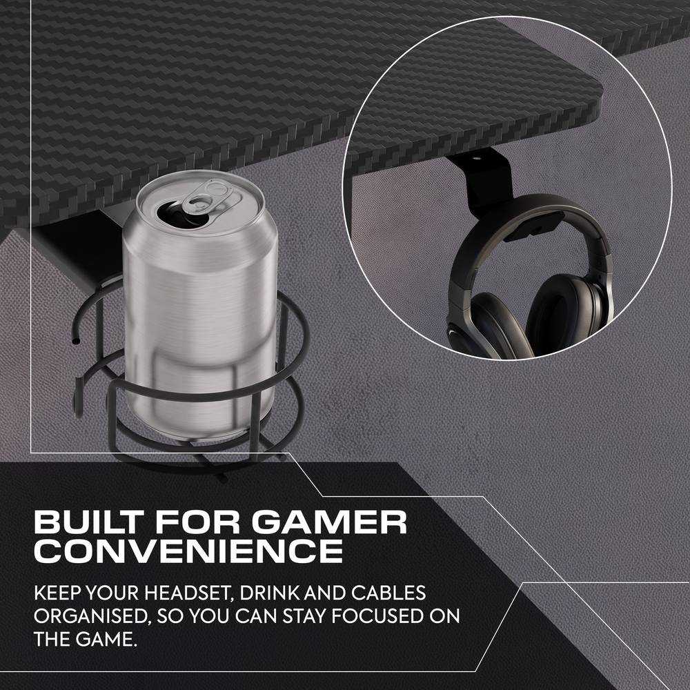 Vortex Gaming Desk with Pegboard Shelves - Black