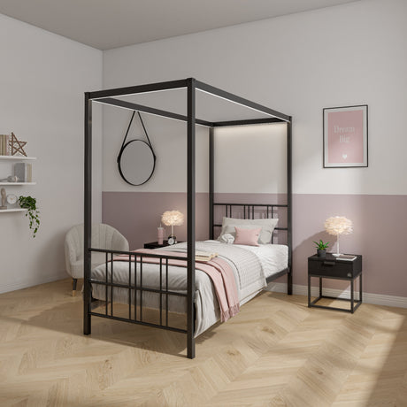 Fern Four Poster Bed with LED Lighting - Black (2 Sizes)