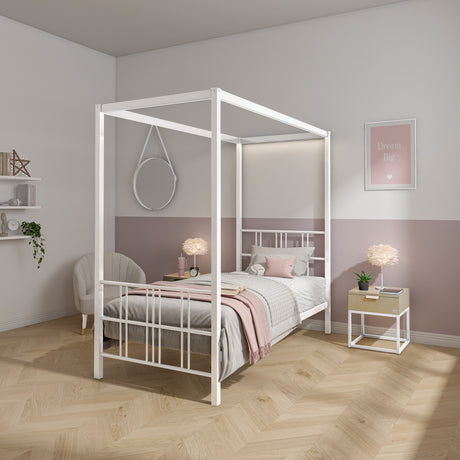 Fern Four Poster Bed with LED Lighting - White (2 Sizes)