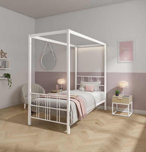 Fern Four Poster Bed with LED Lighting - White (2 Sizes)