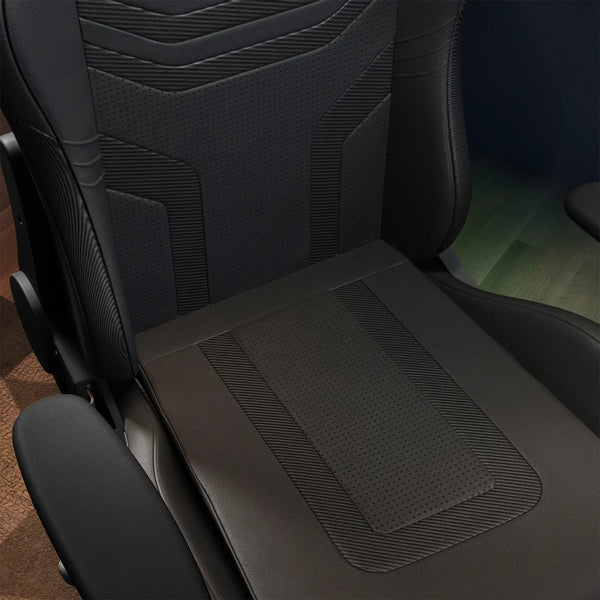 Close-up of a black car seat with textured design