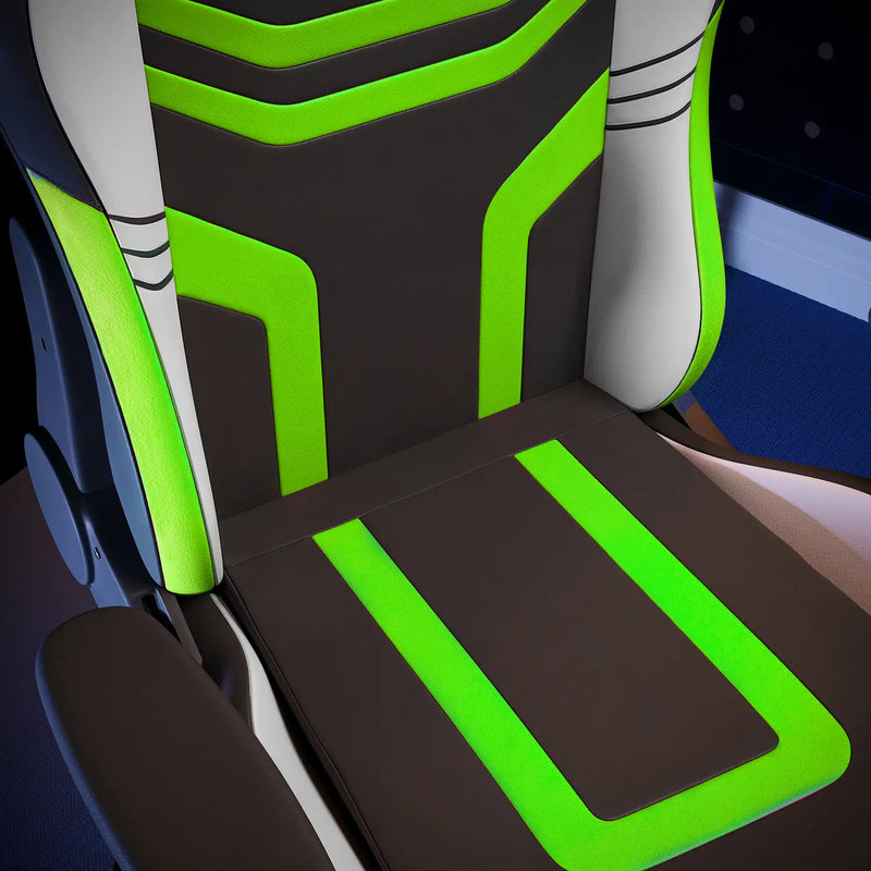 Car seat with green and black design