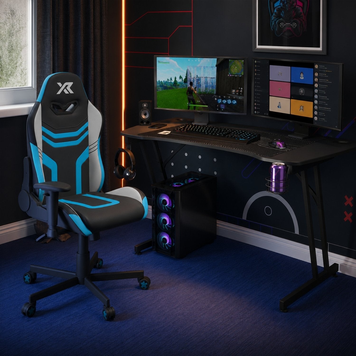 Agility Compact and Panther Evo 120cm PC Gaming Chair and Desk Bundle - Blue