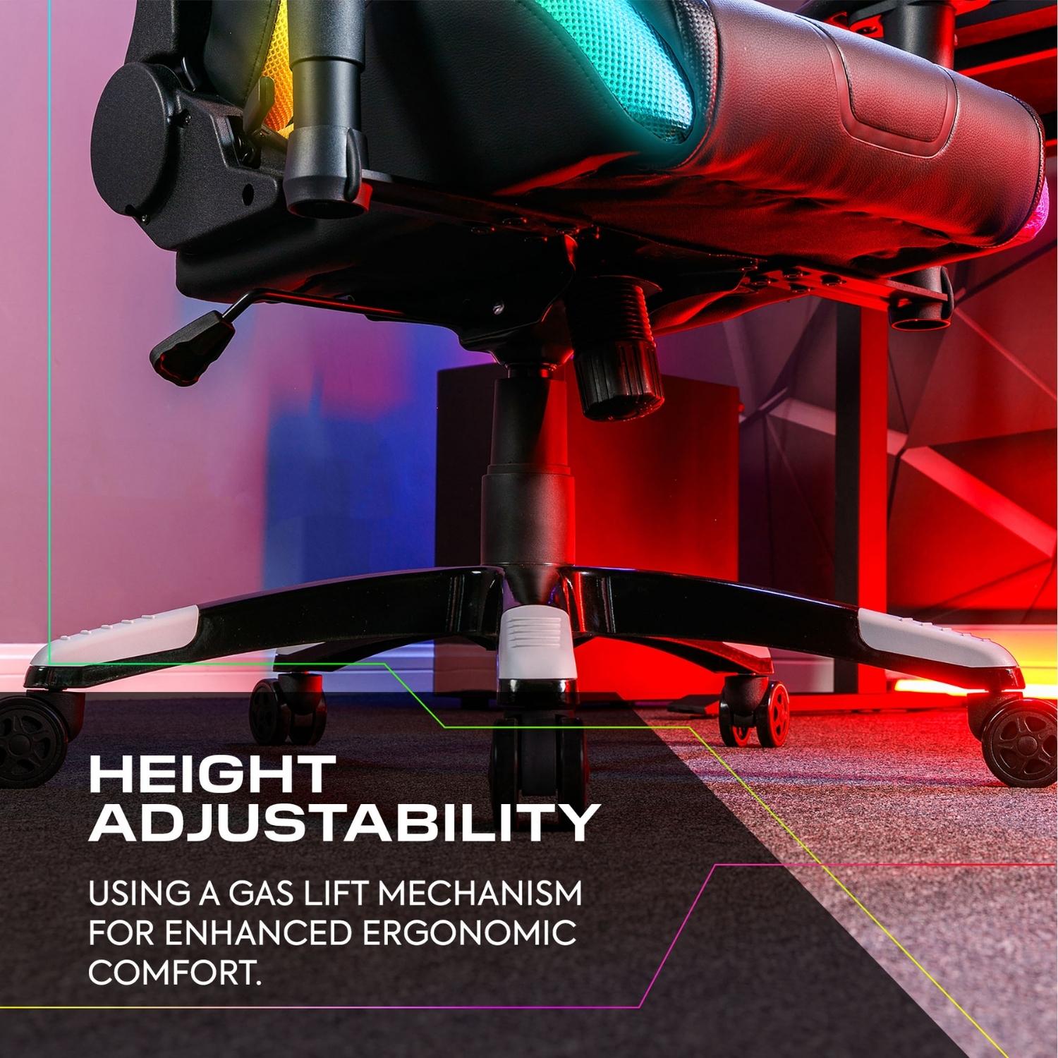 Gaming chair with height adjustment feature highlighted on a blurred background