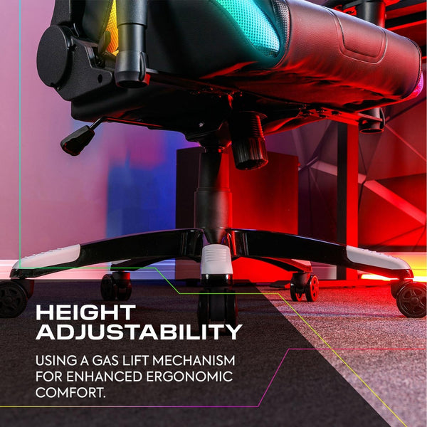 Gaming chair with height adjustment feature highlighted on a blurred background