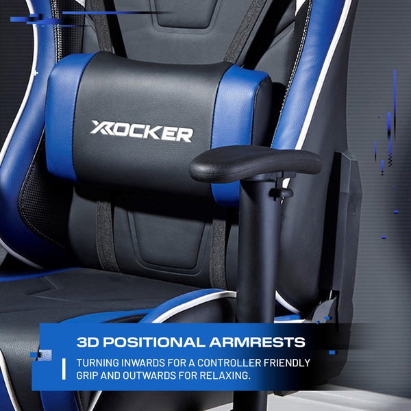 X rocker gaming chair with 3D positional armrests on a gray background