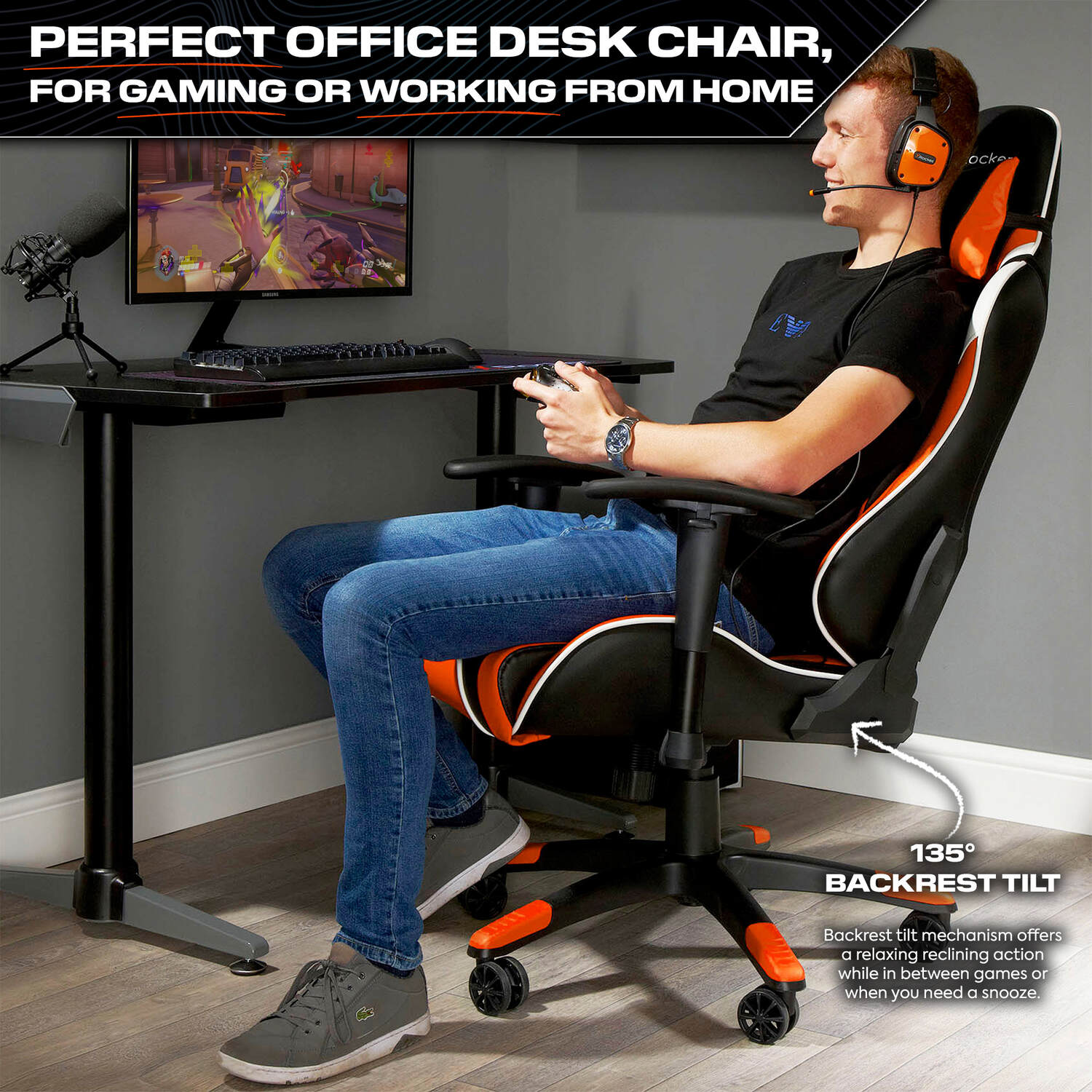 Agility Esport Gaming Chair and Armada Dual Bunk Bed with Gaming Desk - Orange