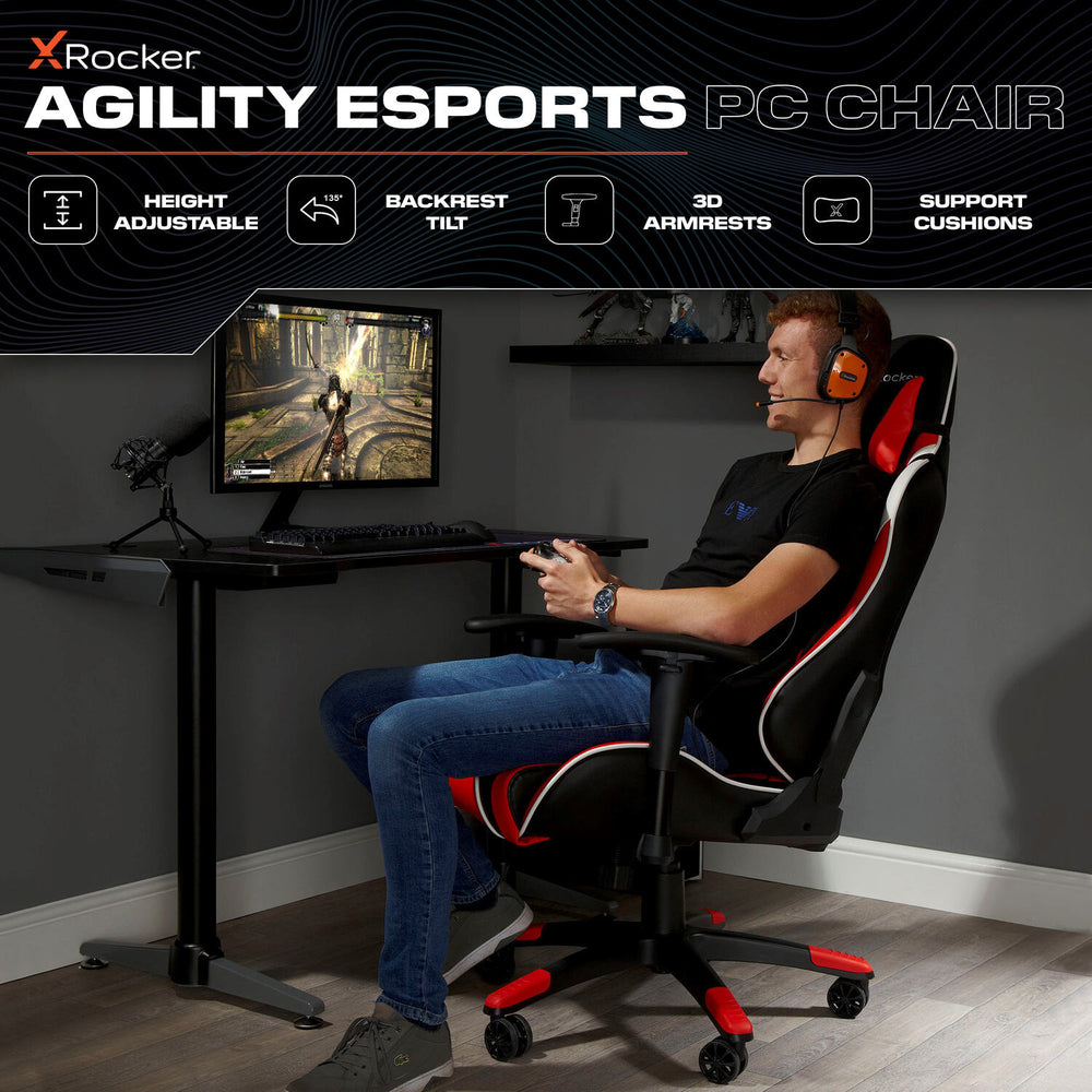 Gaming Chairs X Rocker Agility Ergonomic PC Gaming Chair Red