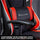Red and black gaming chair with X rocker logo and text about customizable comfort.