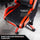 Gaming chair with red and black design on a wooden floor