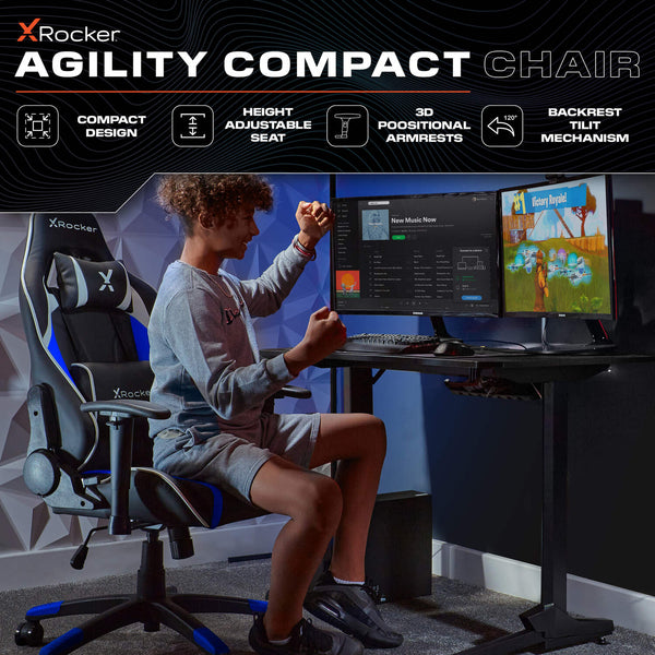 Agility Compact Ergonomic eSports Gaming Chair for Juniors - Black / Blue