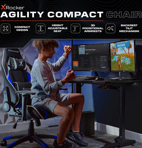 Agility Compact Ergonomic eSports Gaming Chair for Juniors - Black / Blue