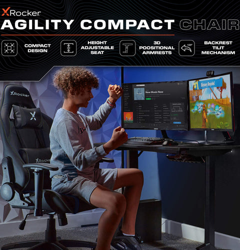 Agility Compact Ergonomic eSports Gaming Chair for Juniors - Carbon Black