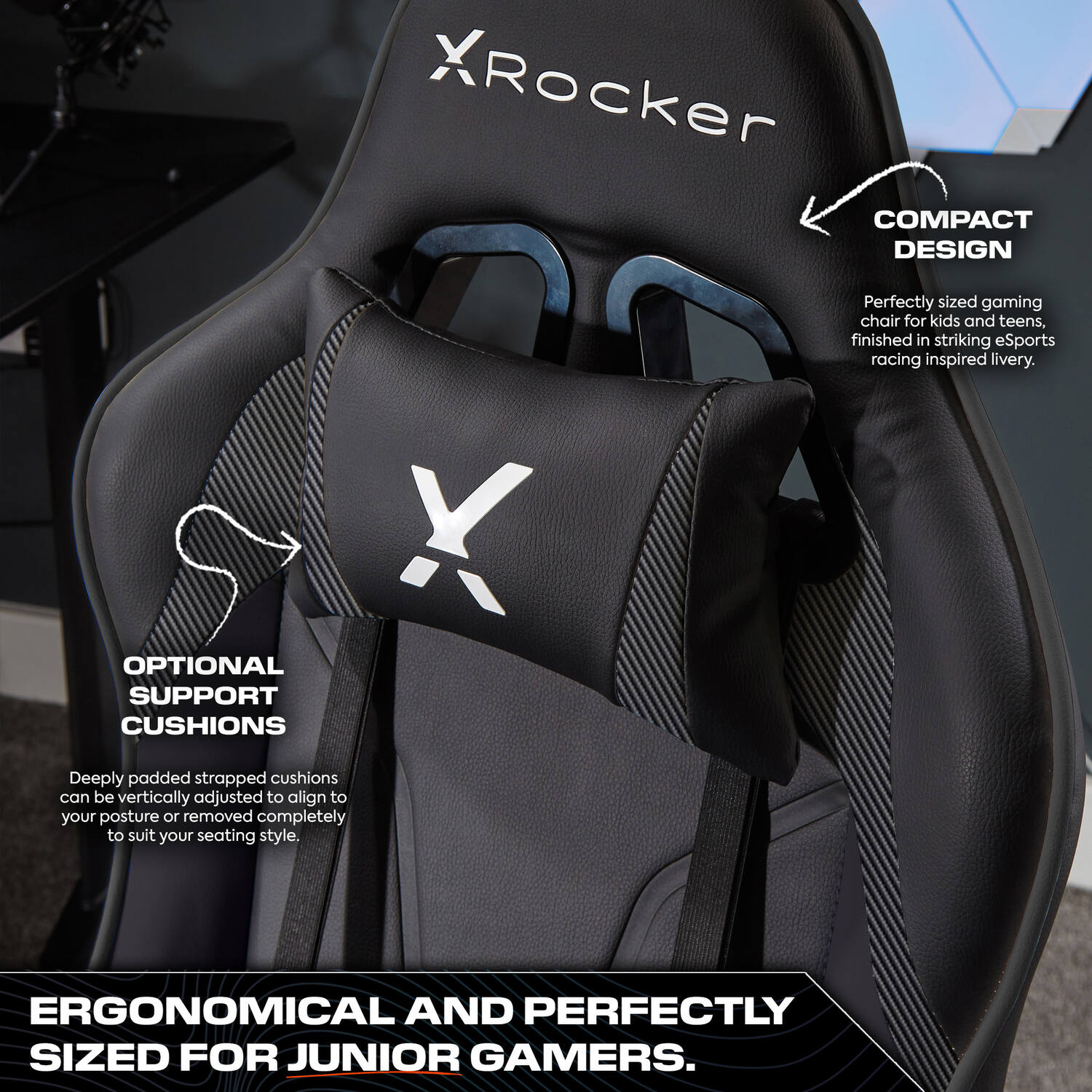 Agility Compact Ergonomic eSports Gaming Chair for Juniors - Carbon Black