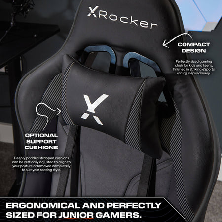 X rocker agility compact | carbon schwarz | 3d nastavljivi nasloni za roke | nagib do 120° | gaming stol za otroke in mladostnike 2 X rocker agility compact carbon schwarz gaming stol z vzglavnikom in kompaktno ergonomijo