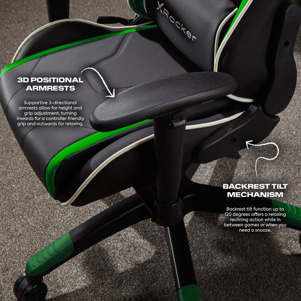 Agility Compact Ergonomic eSports Gaming Chair for Juniors - Black / Green