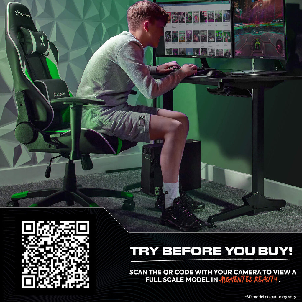 Agility Compact Ergonomic eSports Gaming Chair for Juniors - Black / Green