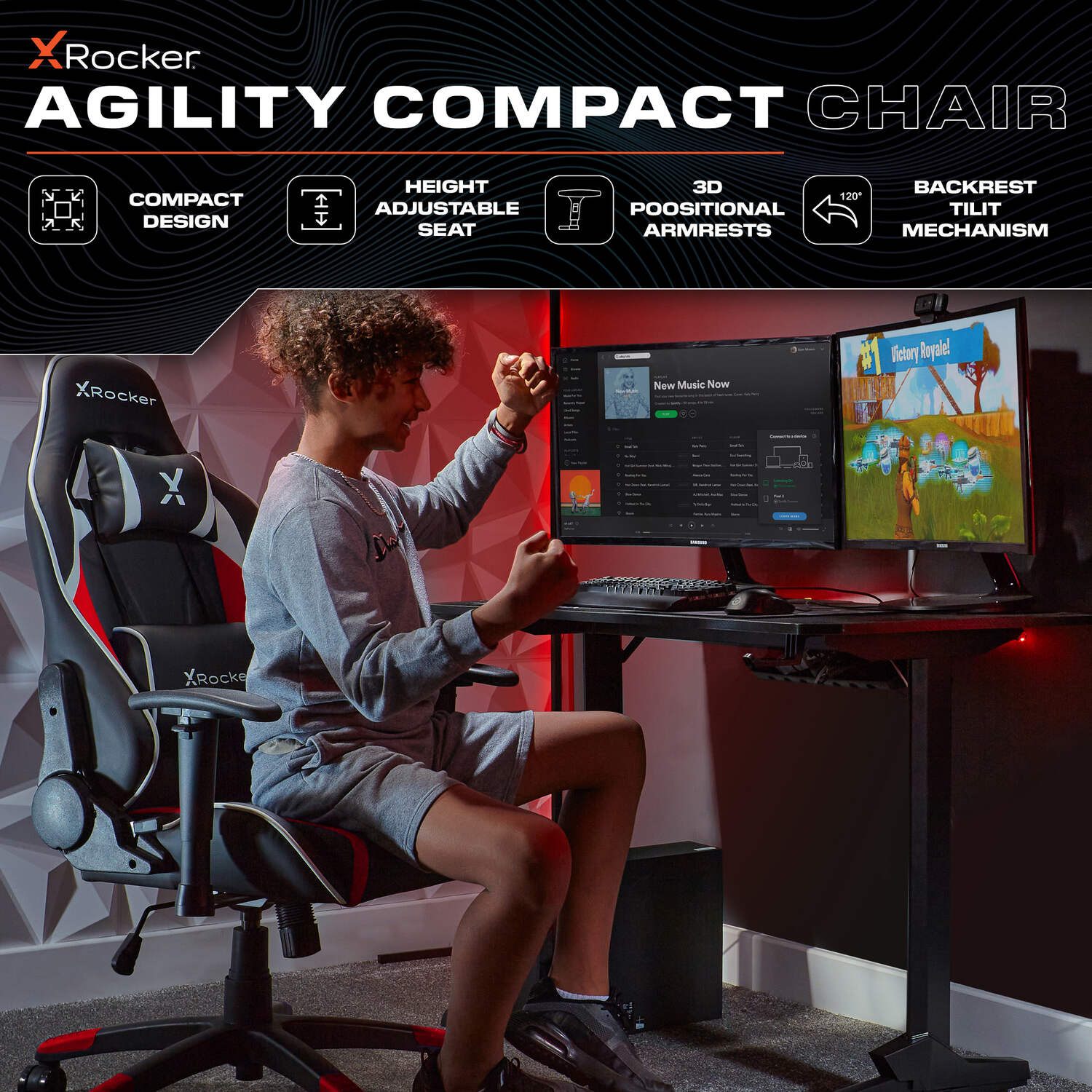 Agility Compact Ergonomic eSports Gaming Chair for Juniors - Black / Red