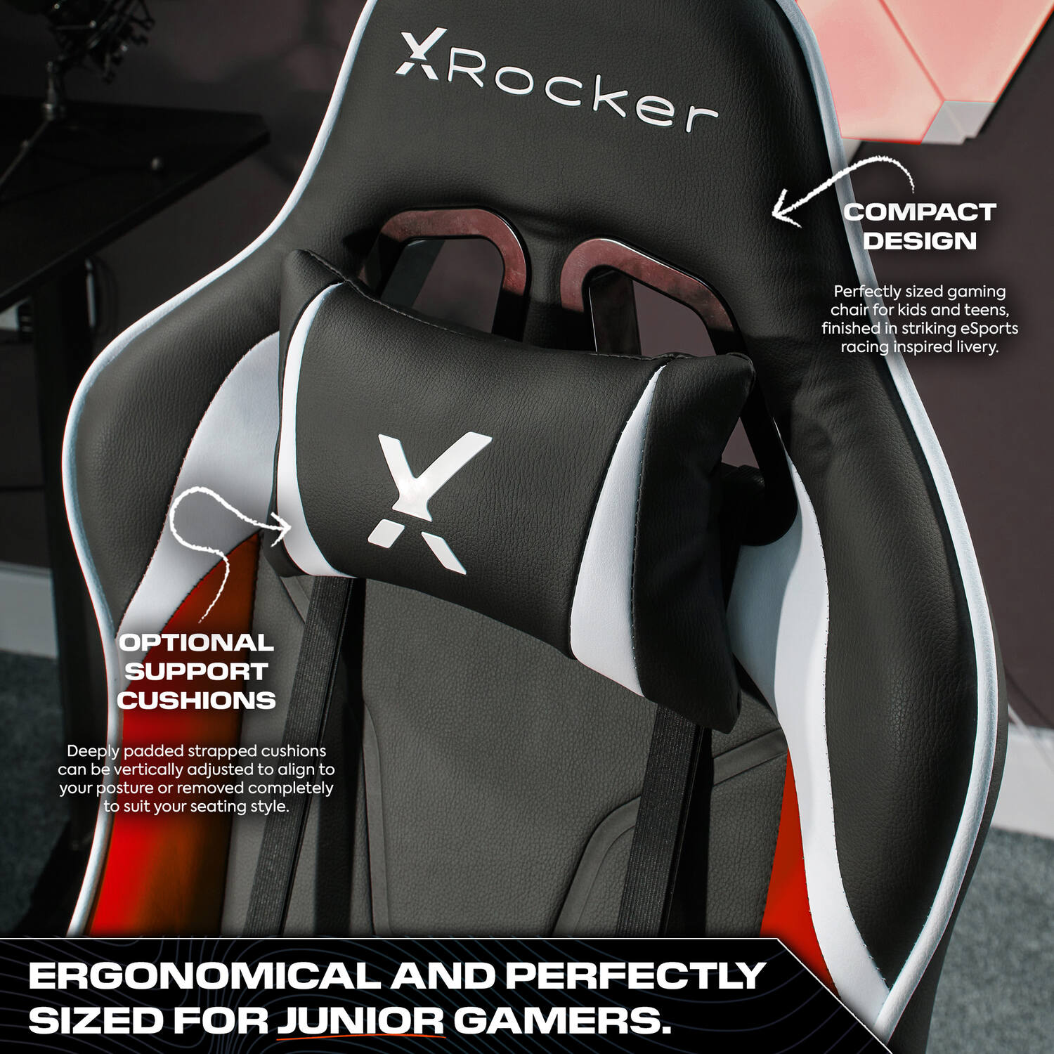 Agility Compact Ergonomic eSports Gaming Chair for Juniors - Black / Red