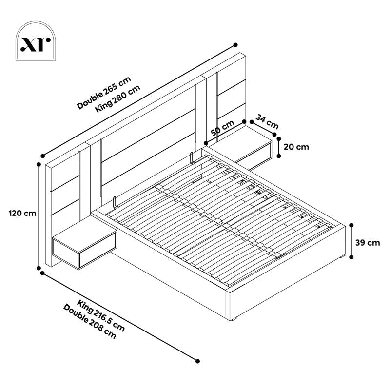 Amelia Ottoman Hotel Bed With Bedside Tables and App Controlled Lights - Natural Stone (2 Sizes)