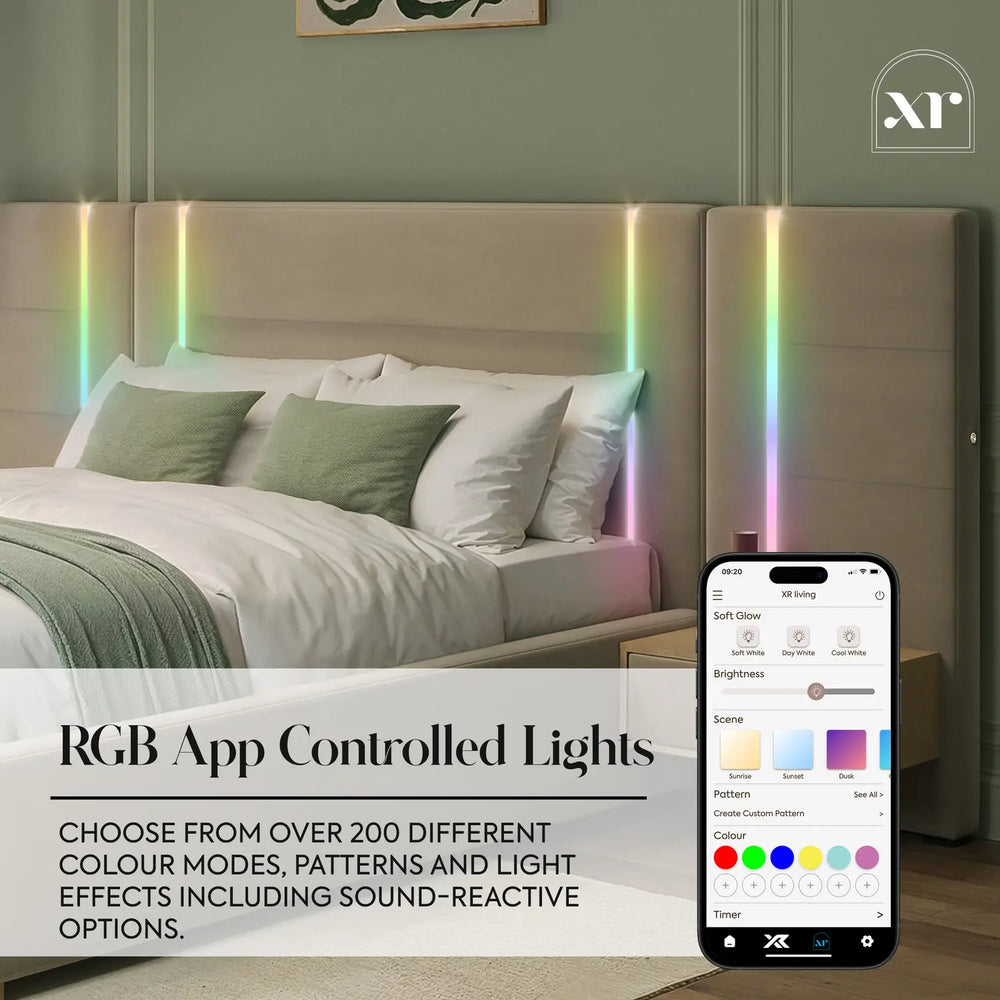 Amelia Ottoman Hotel Bed With Bedside Tables and App Controlled Lights - Natural Stone (2 Sizes)