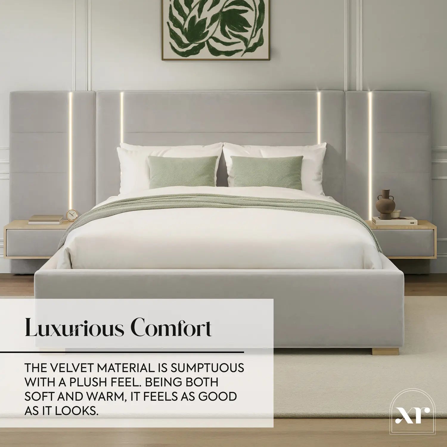 Amelia Ottoman Hotel Bed With Bedside Tables and App Controlled Lights - Grey (2 Sizes)