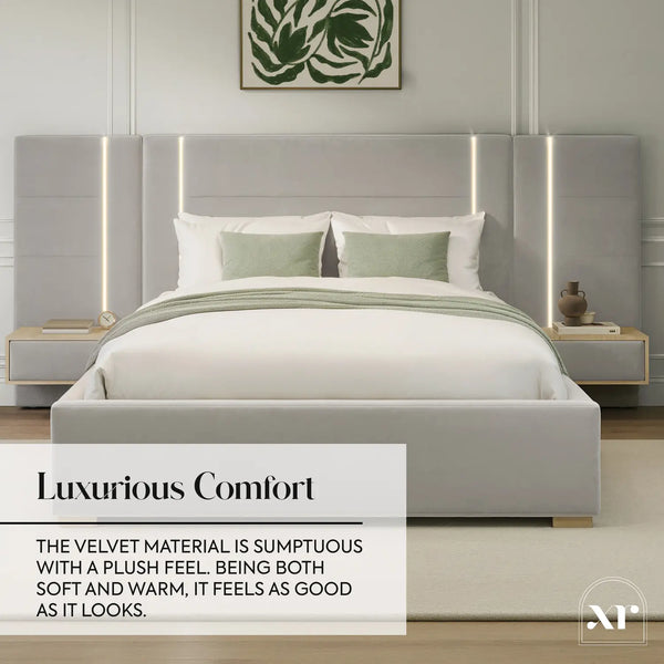 Amelia Ottoman Hotel Bed With Bedside Tables and App Controlled Lights - Grey (2 Sizes)