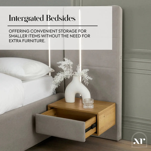 Amelia Ottoman Hotel Bed With Bedside Tables and App Controlled Lights - Grey (2 Sizes)