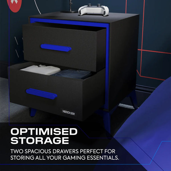 Arcane Canvas Bedside Side Table with 2 Drawers - Black / Blue