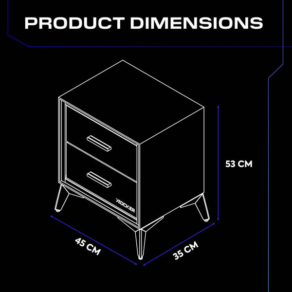 Arcane Canvas Bedside Side Table with 2 Drawers - Black / Blue