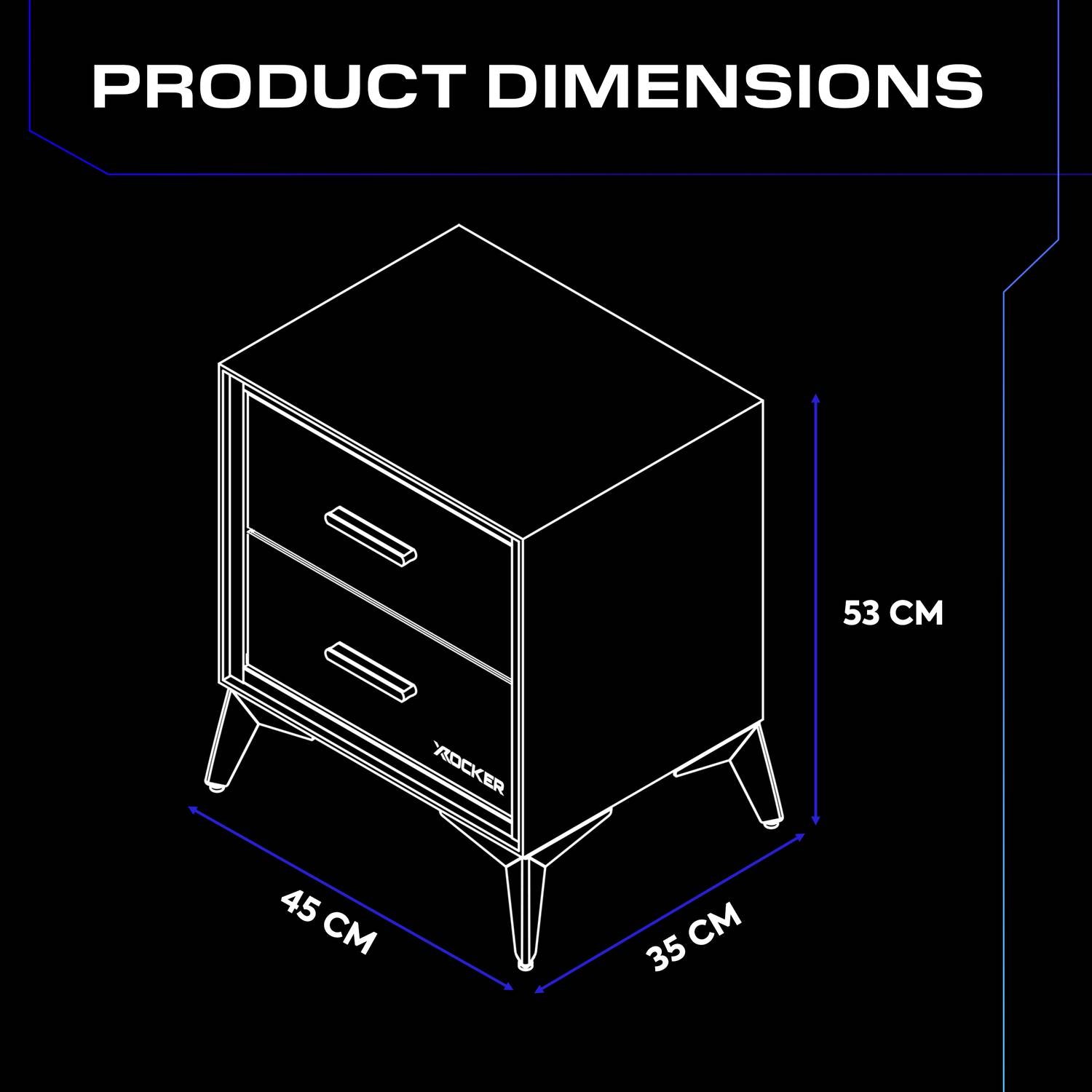 Outline of an arcane canvas bedside with dimensions labeled on a black background