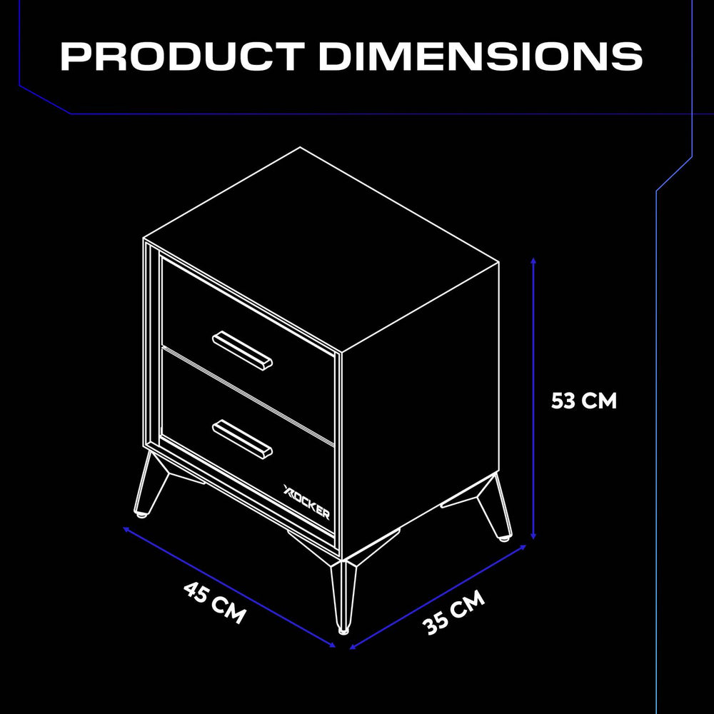 Arcane Canvas Bedside Side Table with 2 Drawers - Black / Blue