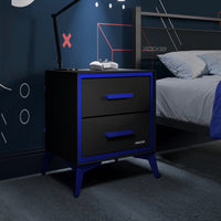 Arcane Canvas Bedside Side Table with 2 Drawers - Black / Blue