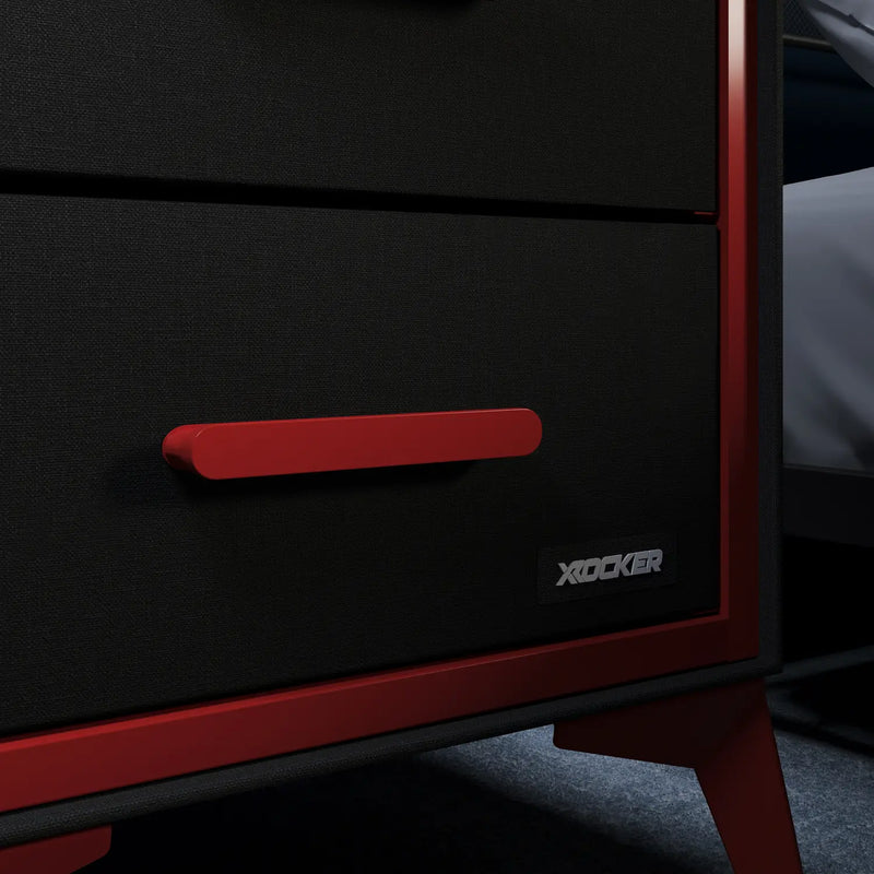 Arcane bedside canvas table with black and red accents