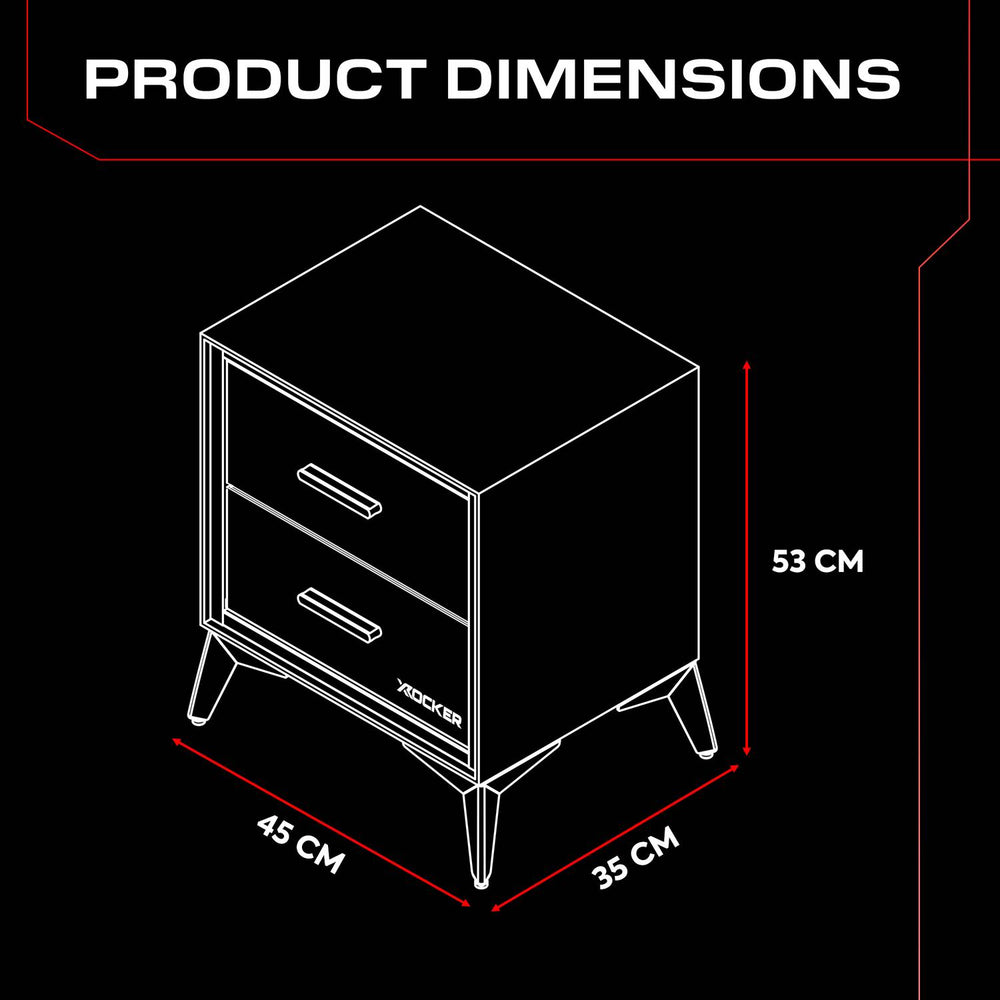 Arcane Canvas Bedside Side Table with 2 Drawers - Black / Red