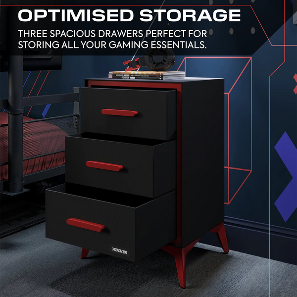 Arcane Canvas Storage Chest of 3 Drawers - Black / Red