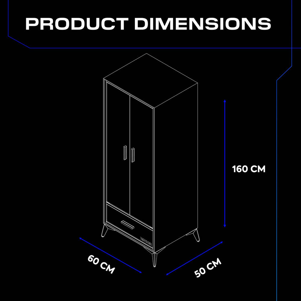 Diagram of the Arcane Canvas Wardrobe with dimensions labeled on a black background