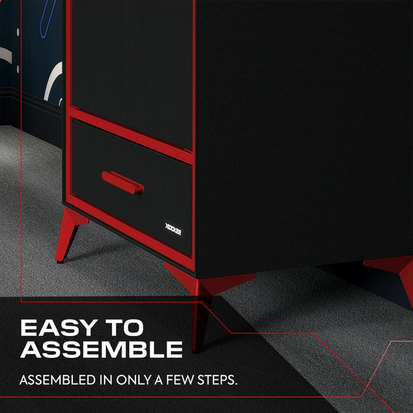 Arcane Canvas 2 Door Wardrobe with Drawer - Black / Red